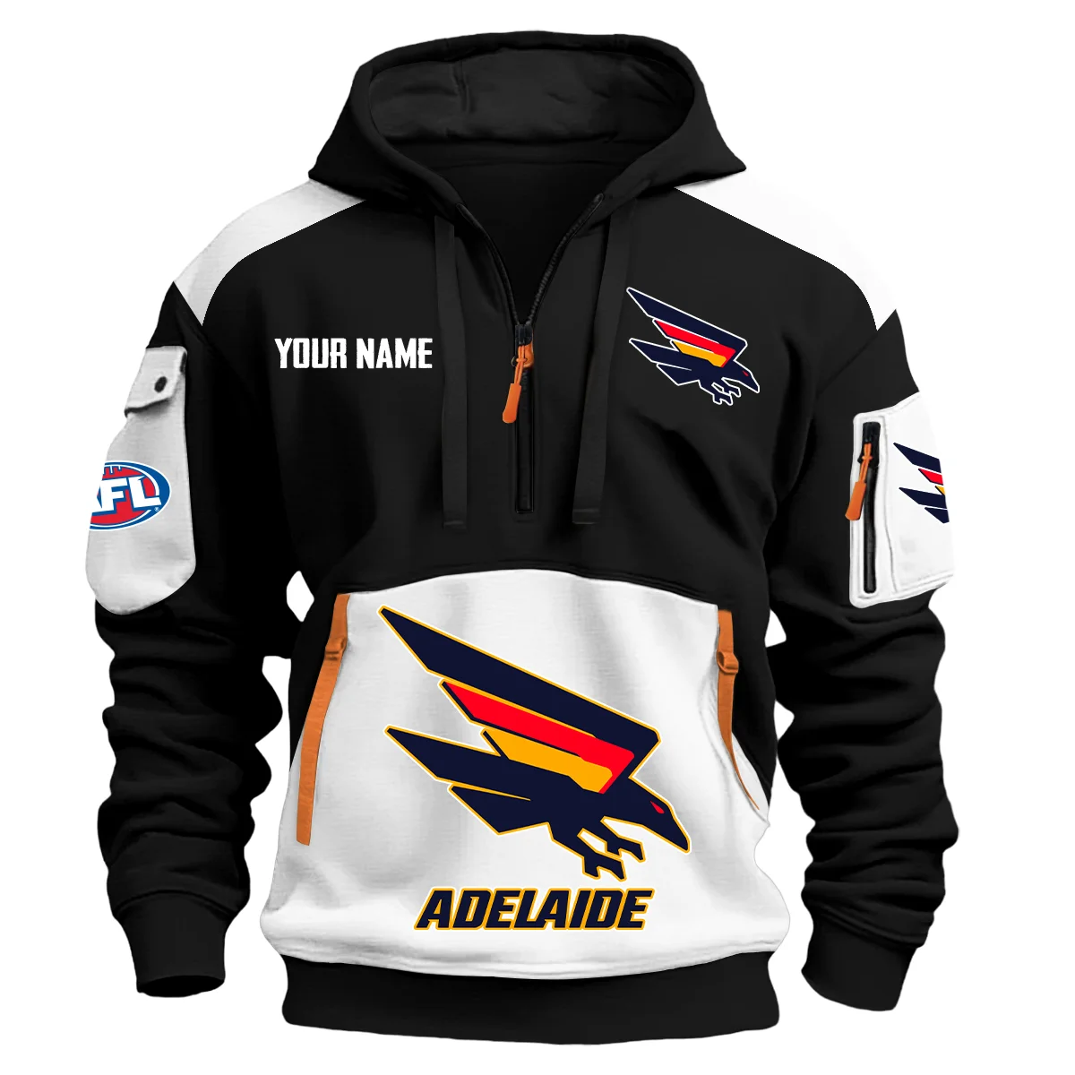 Adelaide Crows Afl Exclusive Logo Hoodie Half Zipper White