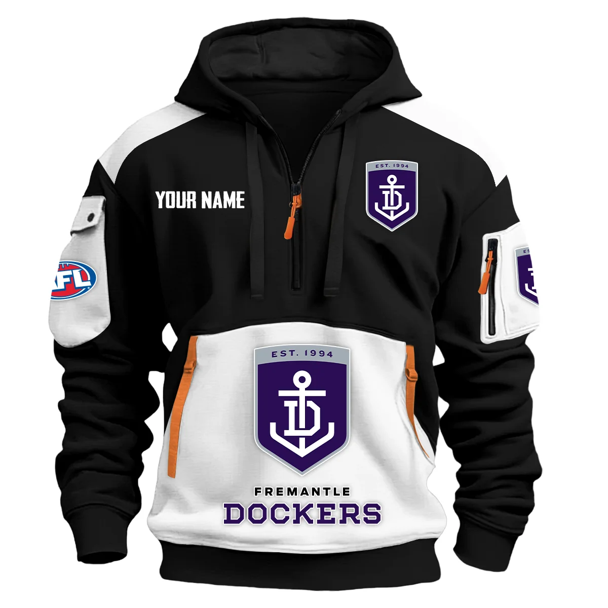 Fremantle Dockers Afl Exclusive Logo Hoodie Half Zipper White