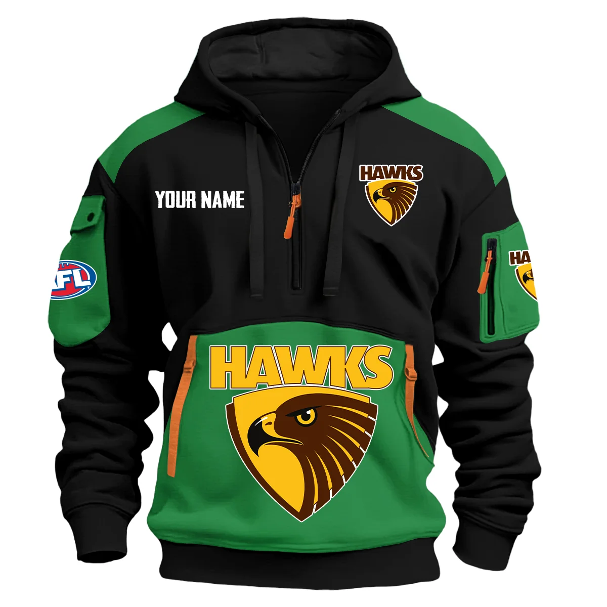 Hawthorn Hawks Afl Exclusive Logo Hoodie Half Zipper Green