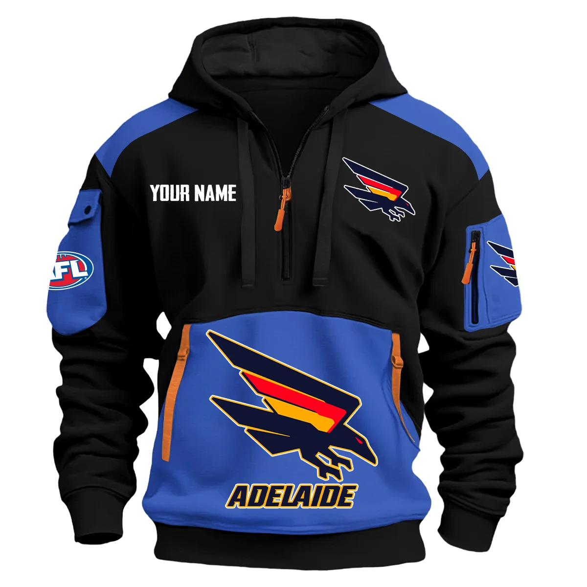 Adelaide Crows Afl Exclusive Logo Hoodie Half Zipper Blue
