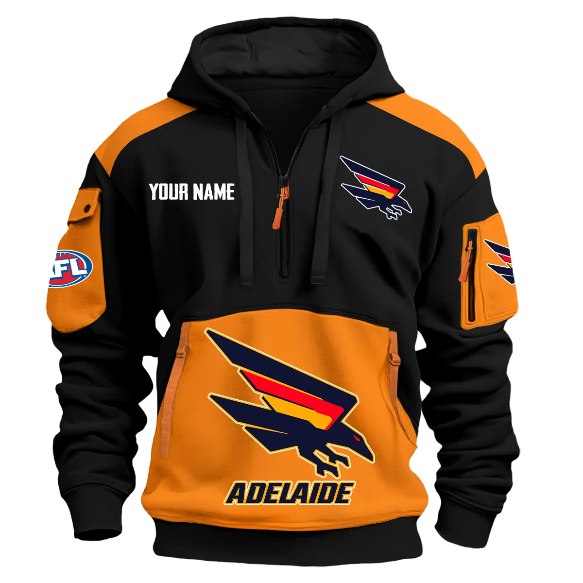 Adelaide Crows Afl Exclusive Logo Hoodie Half Zipper Orange
