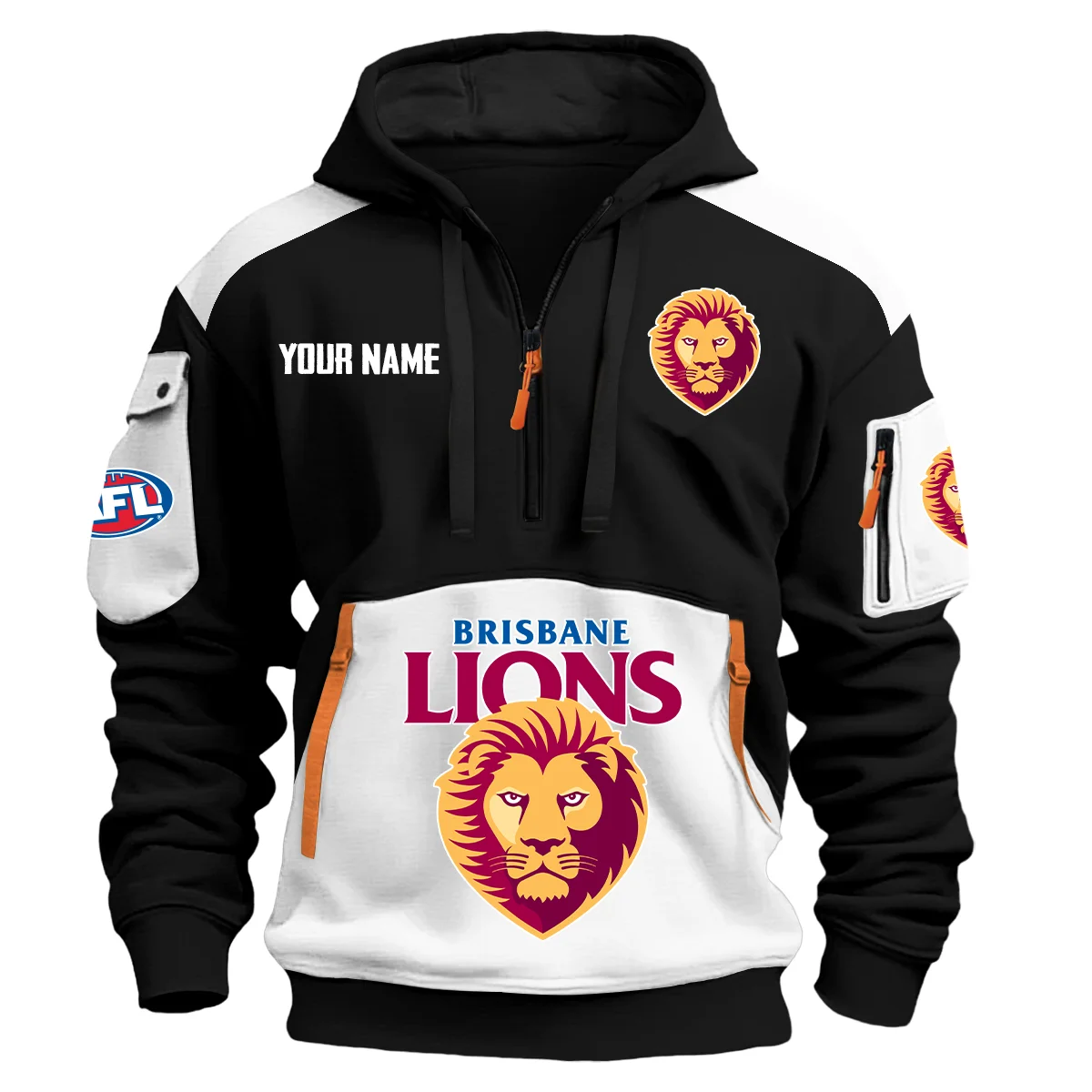 Brisbane Lions Afl Exclusive Logo Hoodie Half Zipper White