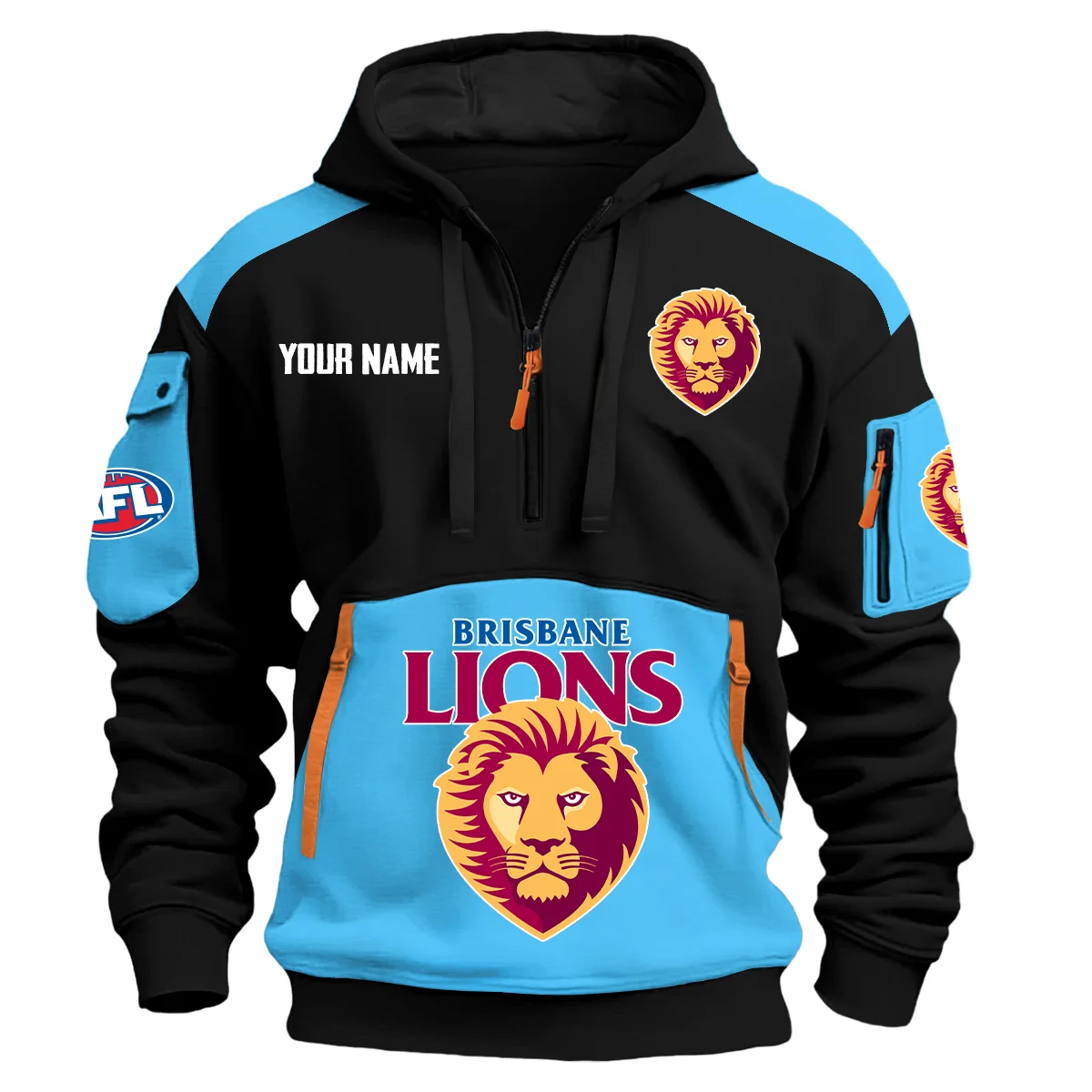 Brisbane Lions Afl Exclusive Logo Hoodie Half Zipper Light Blue