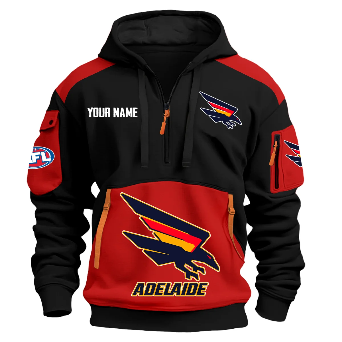 Adelaide Crows Afl Exclusive Logo Hoodie Half Zipper Red
