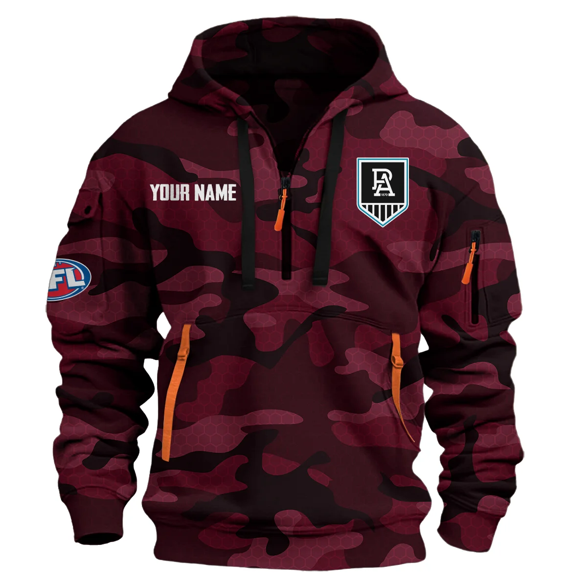 Port Adelaide Power Australian Football League Exclusive Logo Hoodie Half Zipper Burgundy