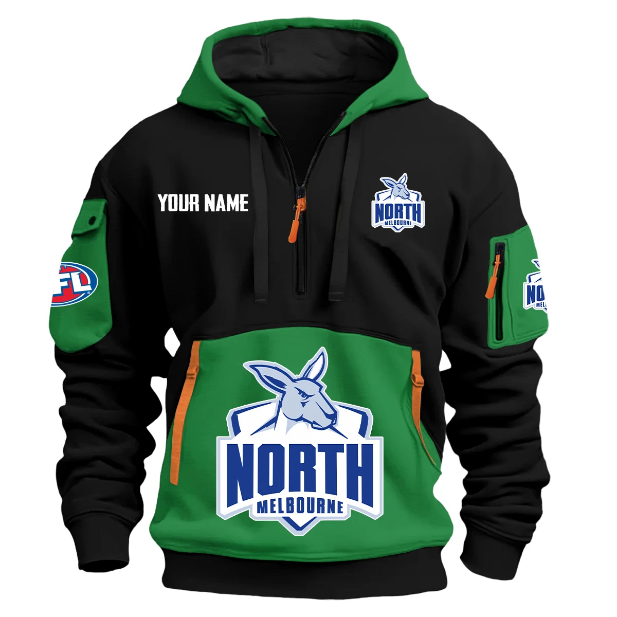 North Melbourne Kangaroos Australian Football League Exclusive Logo Hoodie Half Zipper Green