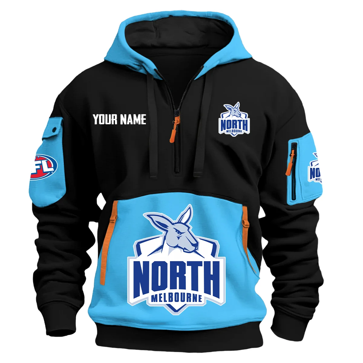 North Melbourne Kangaroos Australian Football League Exclusive Logo Hoodie Half Zipper Light Blue