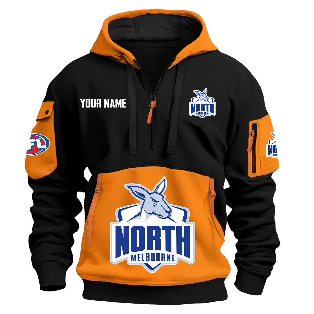 North Melbourne Kangaroos Australian Football League Exclusive Logo Hoodie Half Zipper Orange