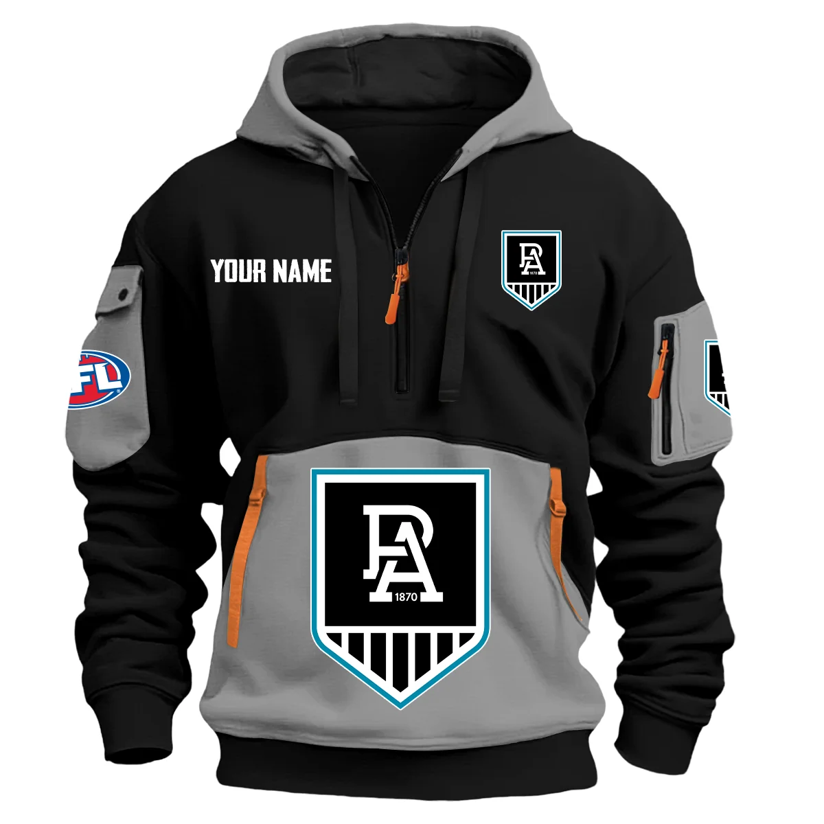 Port Adelaide Power Australian Football League Exclusive Logo Hoodie Half Zipper Gray