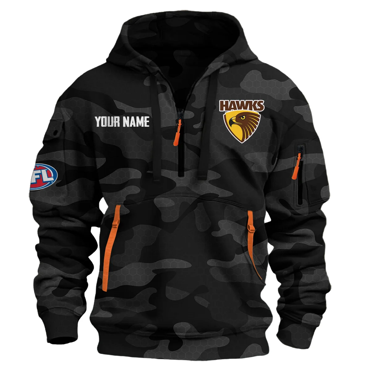 Hawthorn Hawks Australian Football League Exclusive Logo Hoodie Half Zipper Black