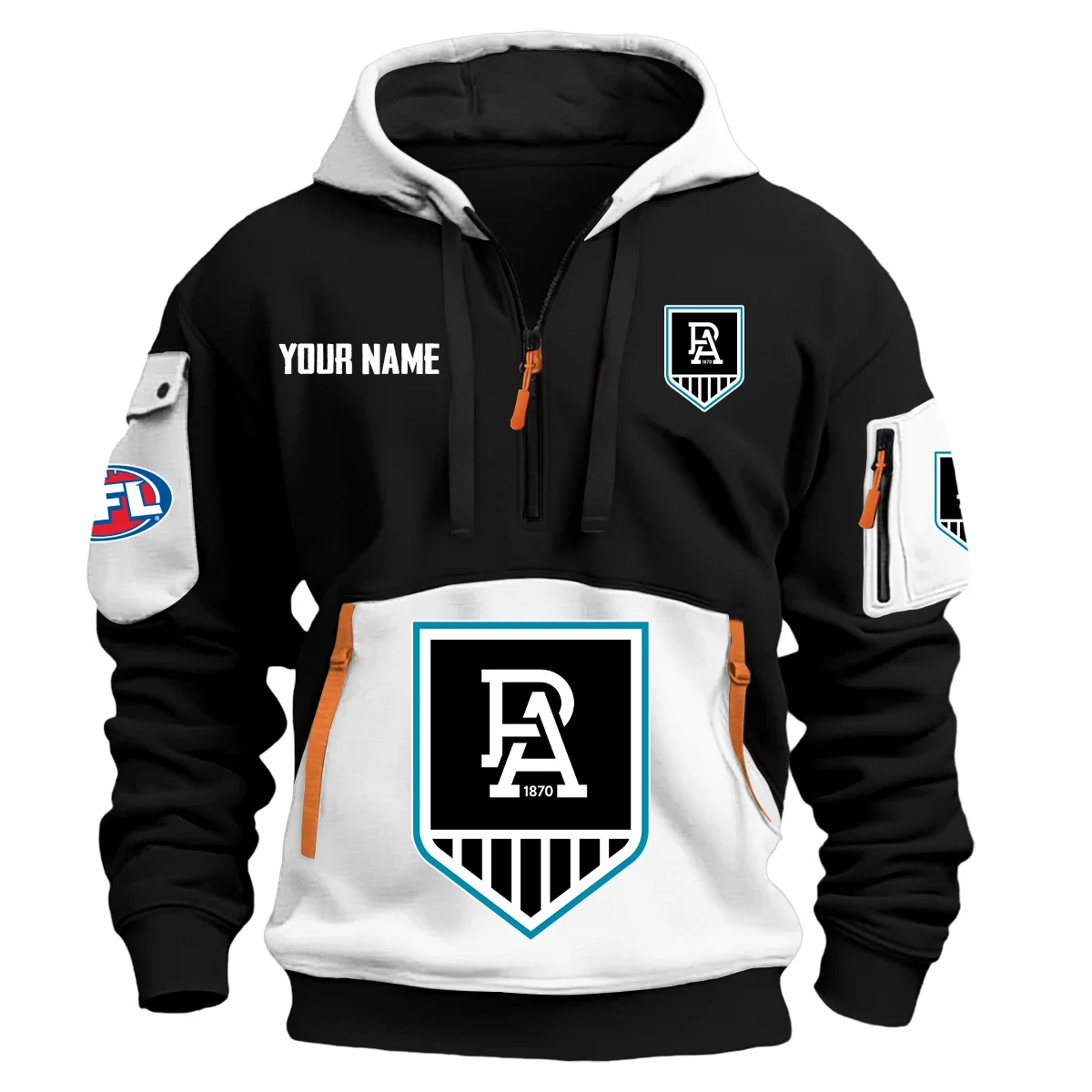 Port Adelaide Power Australian Football League Exclusive Logo Hoodie Half Zipper White