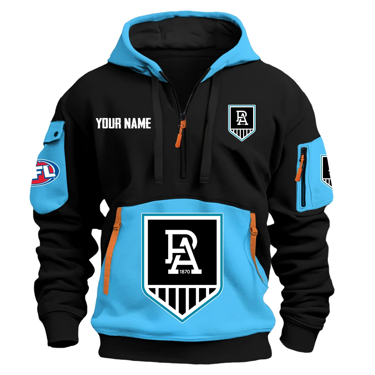 Port Adelaide Power Australian Football League Exclusive Logo Hoodie Half Zipper Light Blue