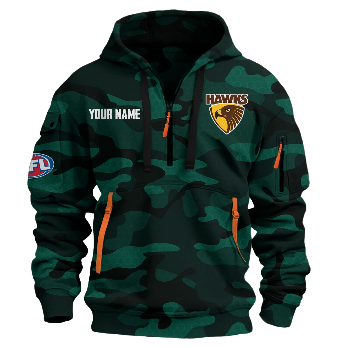 Hawthorn Hawks Australian Football League Exclusive Logo Hoodie Half Zipper Green