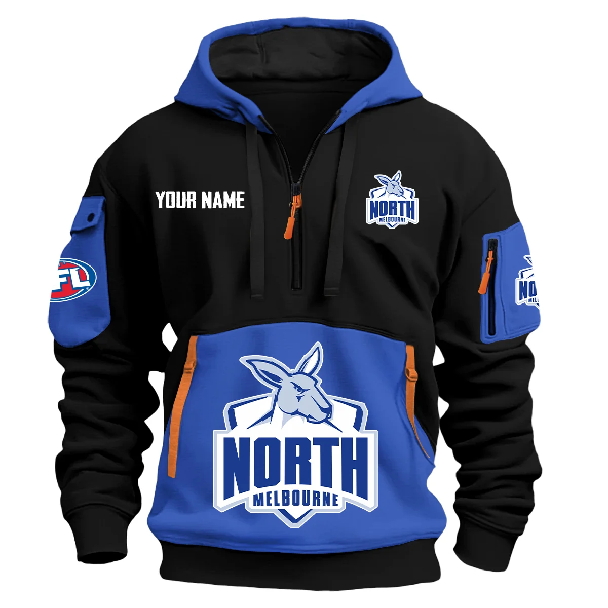 North Melbourne Kangaroos Australian Football League Exclusive Logo Hoodie Half Zipper Blue