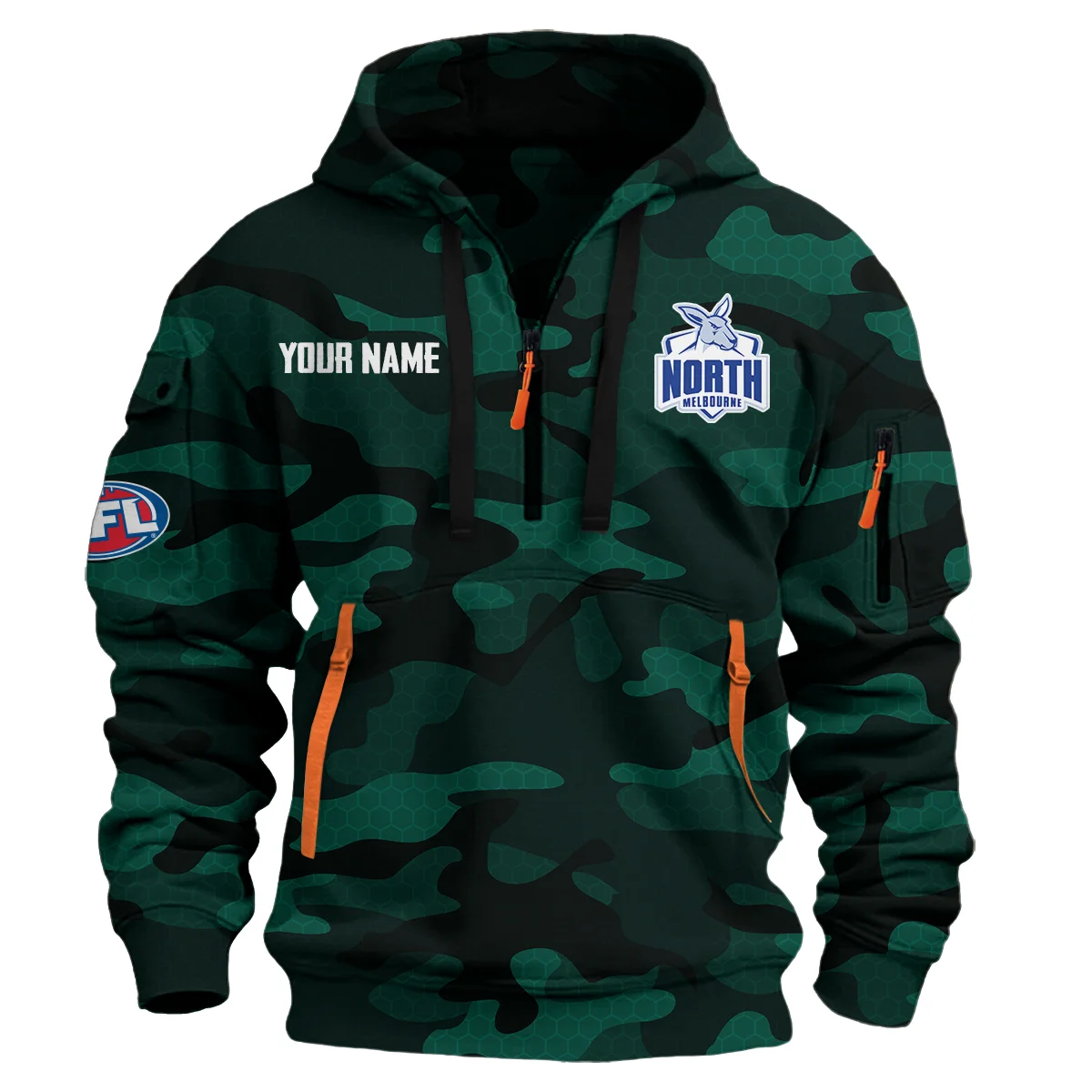 North Melbourne Kangaroos Australian Football League Logo Hoodie Half Zipper Green