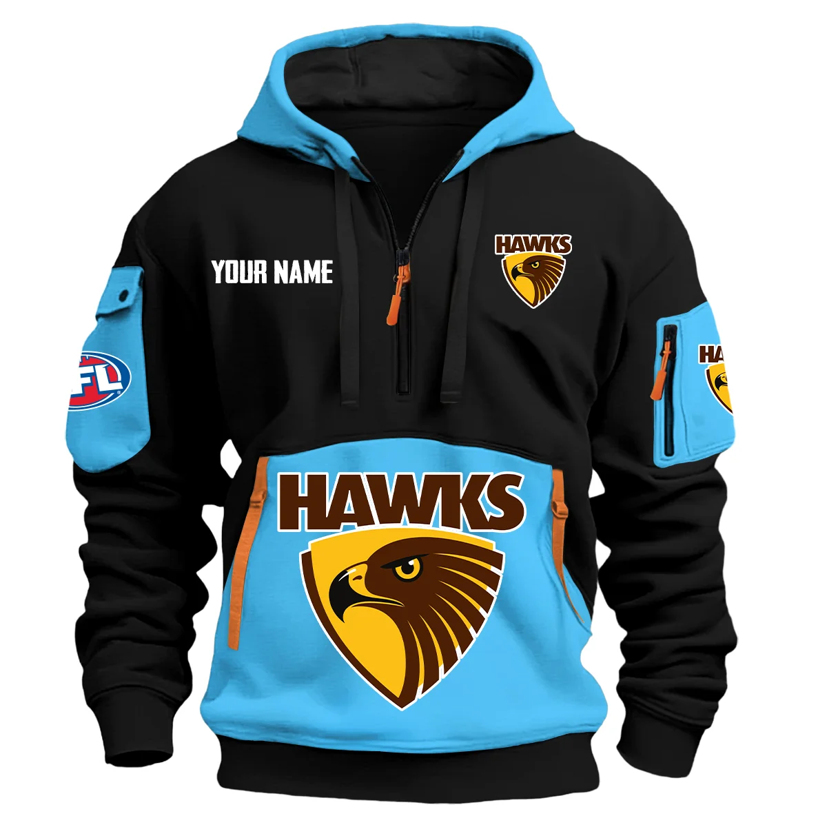Hawthorn Hawks Australian Football League Exclusive Logo Hoodie Half Zipper Light Blue