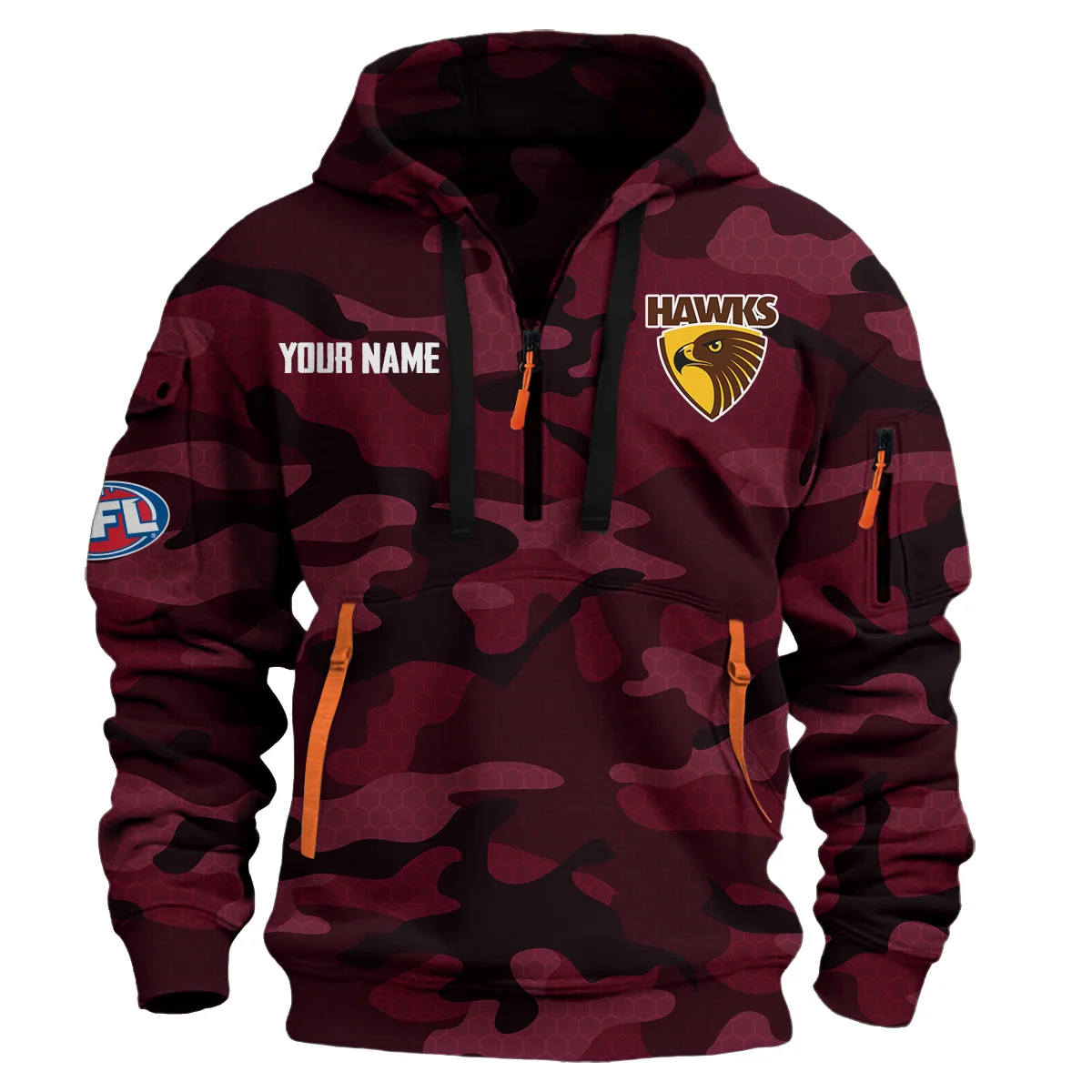 Hawthorn Hawks Australian Football League Exclusive Logo Hoodie Half Zipper Burgundy