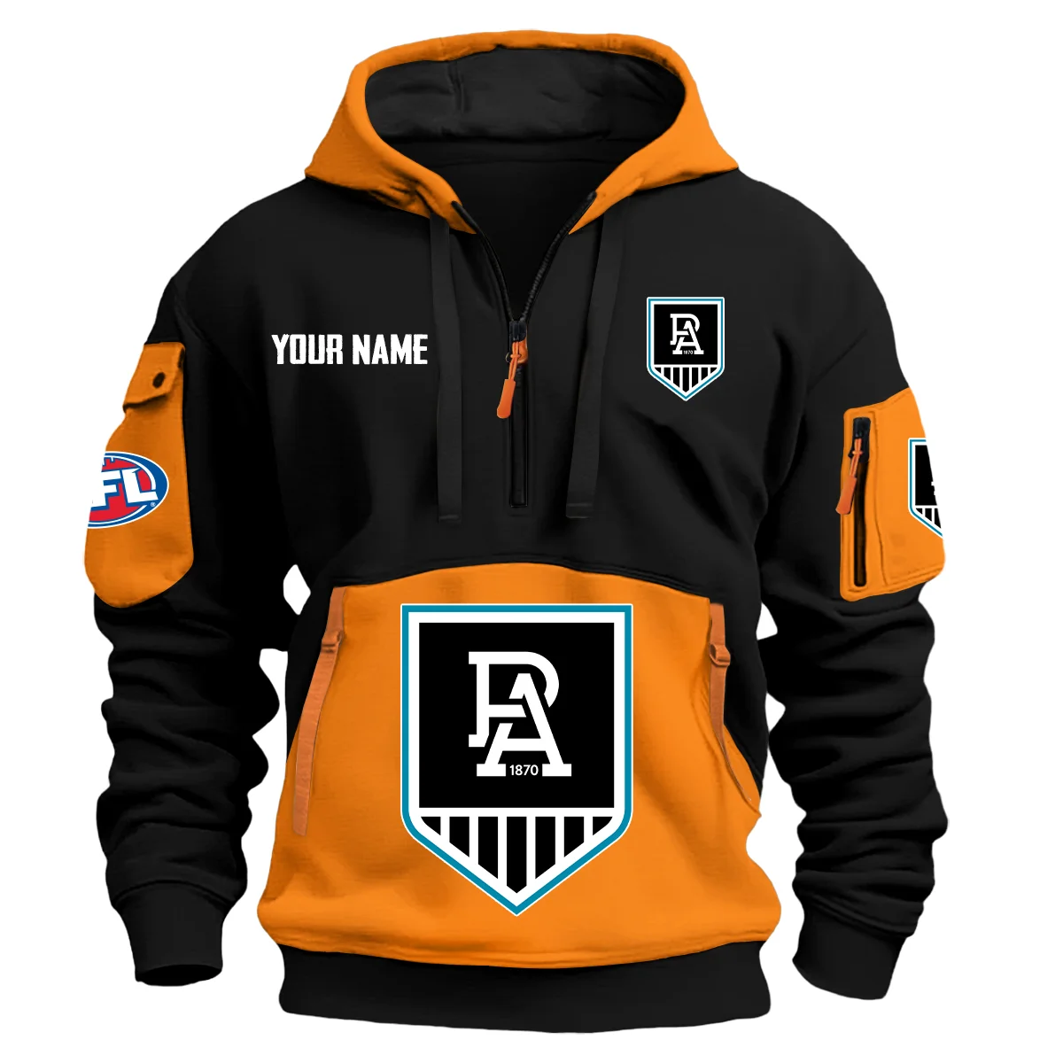Port Adelaide Power Australian Football League Exclusive Logo Hoodie Half Zipper Orange