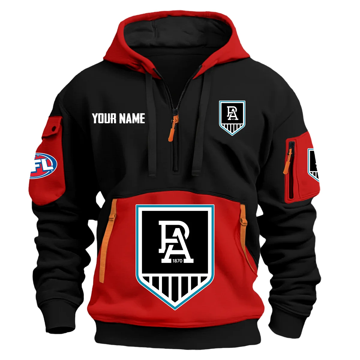 Port Adelaide Power Australian Football League Exclusive Logo Hoodie Half Zipper Red