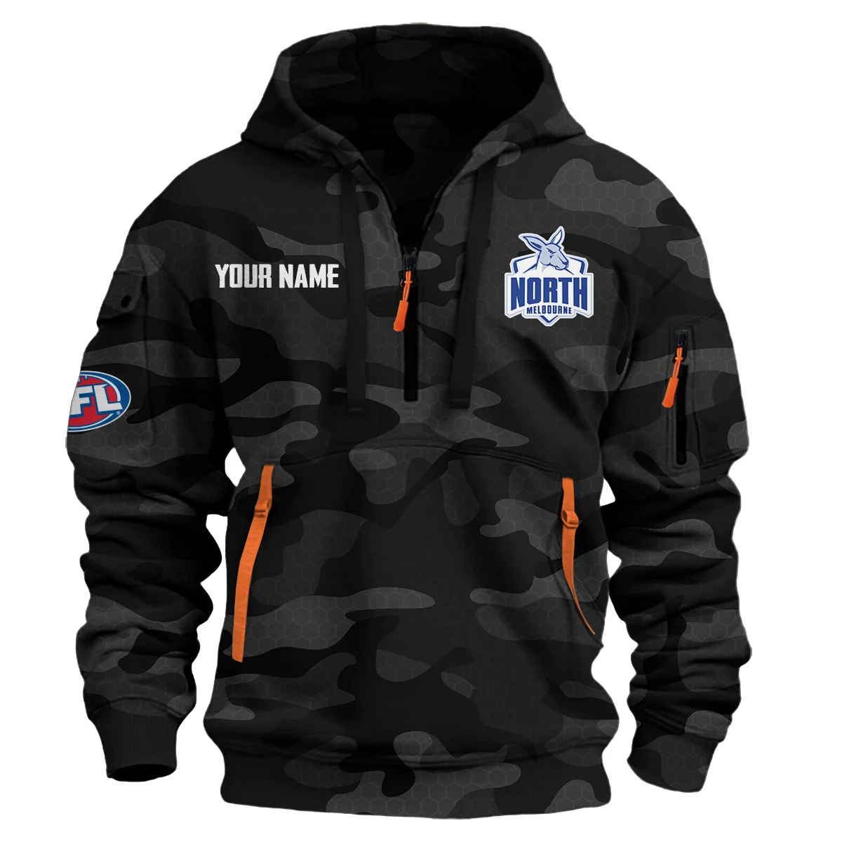 North Melbourne Kangaroos Australian Football League Exclusive Logo Hoodie Half Zipper Black