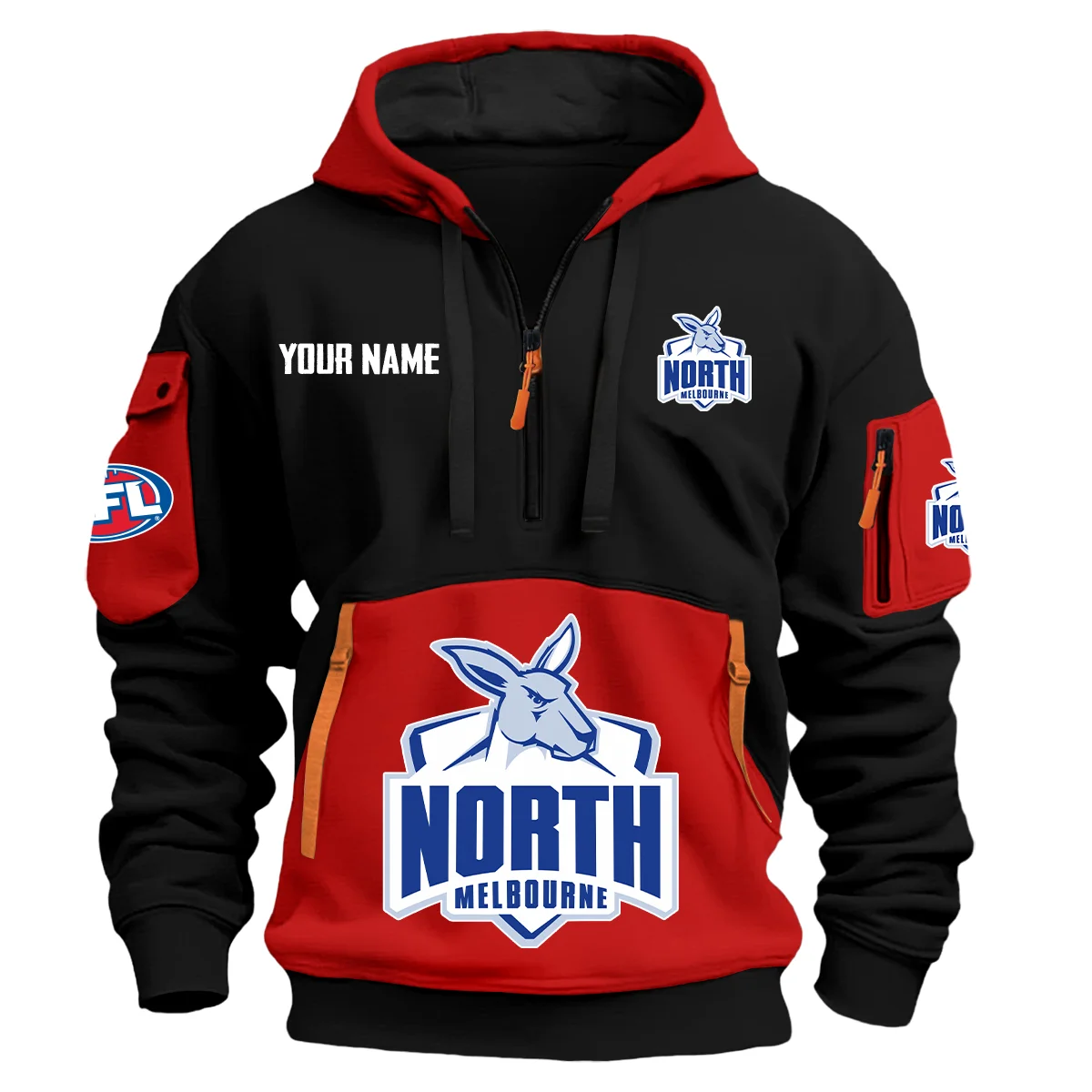 North Melbourne Kangaroos Australian Football League Exclusive Logo Hoodie Half Zipper Red