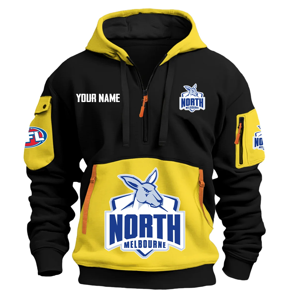North Melbourne Kangaroos Australian Football League Exclusive Logo Hoodie Half Zipper Yellow