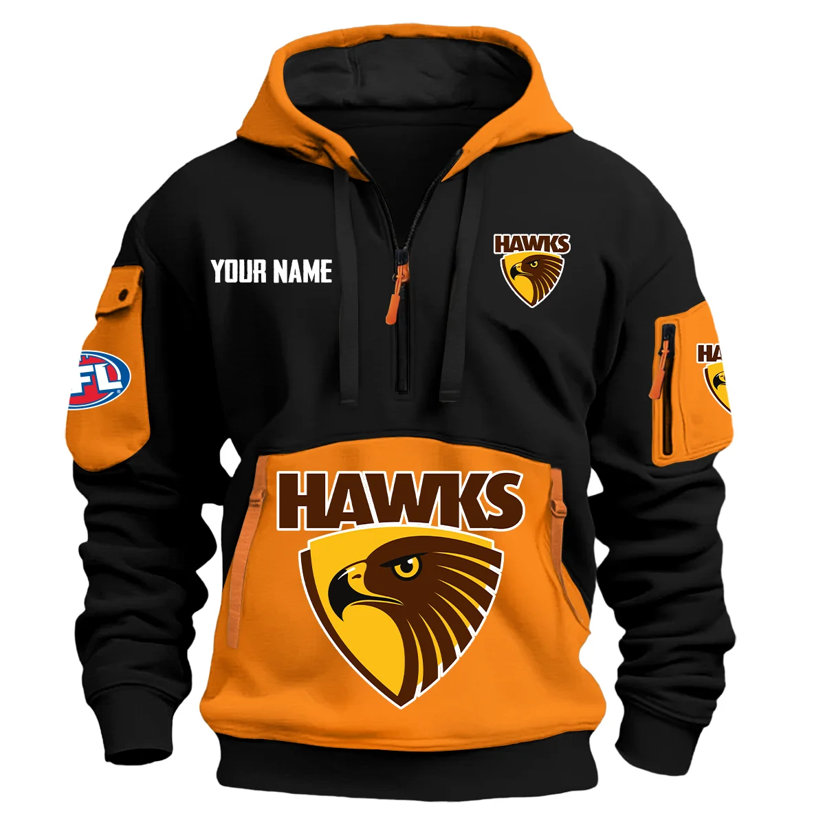 Hawthorn Hawks Australian Football League Exclusive Logo Hoodie Half Zipper Orange