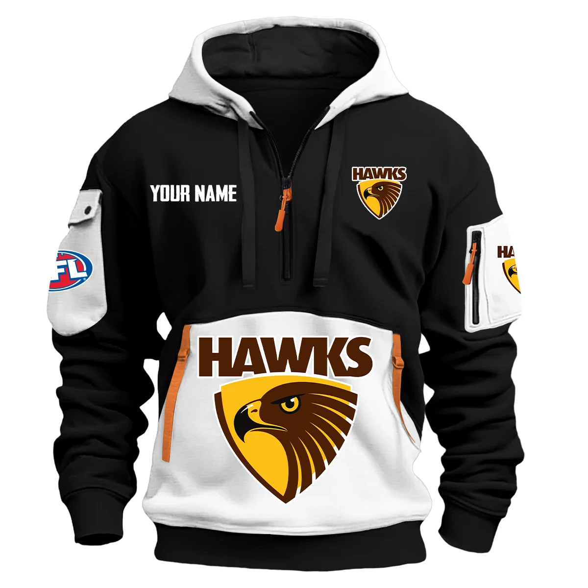 Hawthorn Hawks Australian Football League Exclusive Logo Hoodie Half Zipper White