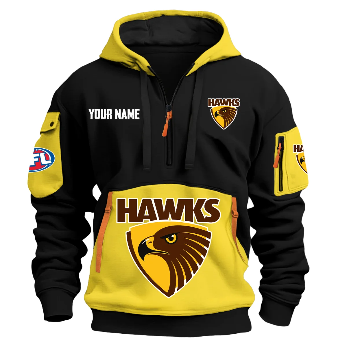 Hawthorn Hawks Australian Football League Exclusive Logo Hoodie Half Zipper Yellow