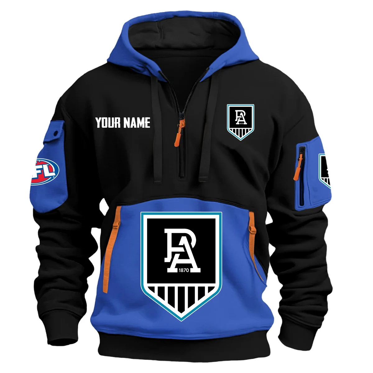 Port Adelaide Power Australian Football League Exclusive Logo Hoodie Half Zipper Blue