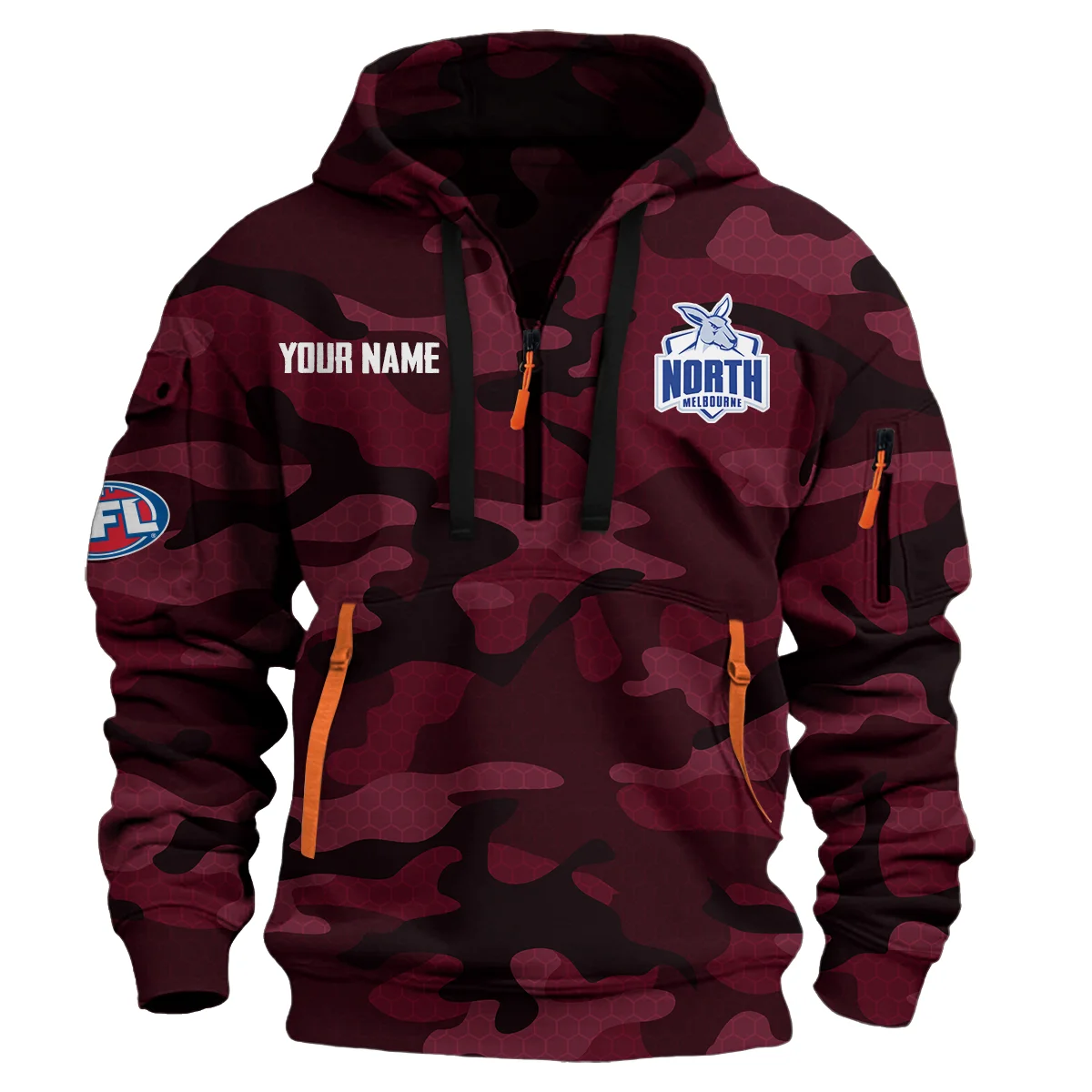North Melbourne Kangaroos Australian Football League Exclusive Logo Hoodie Half Zipper Burgundy