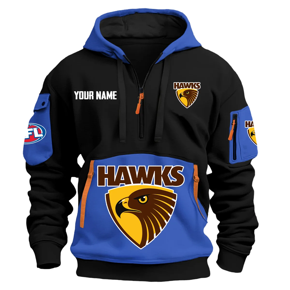 Hawthorn Hawks Australian Football League Exclusive Logo Hoodie Half Zipper Blue