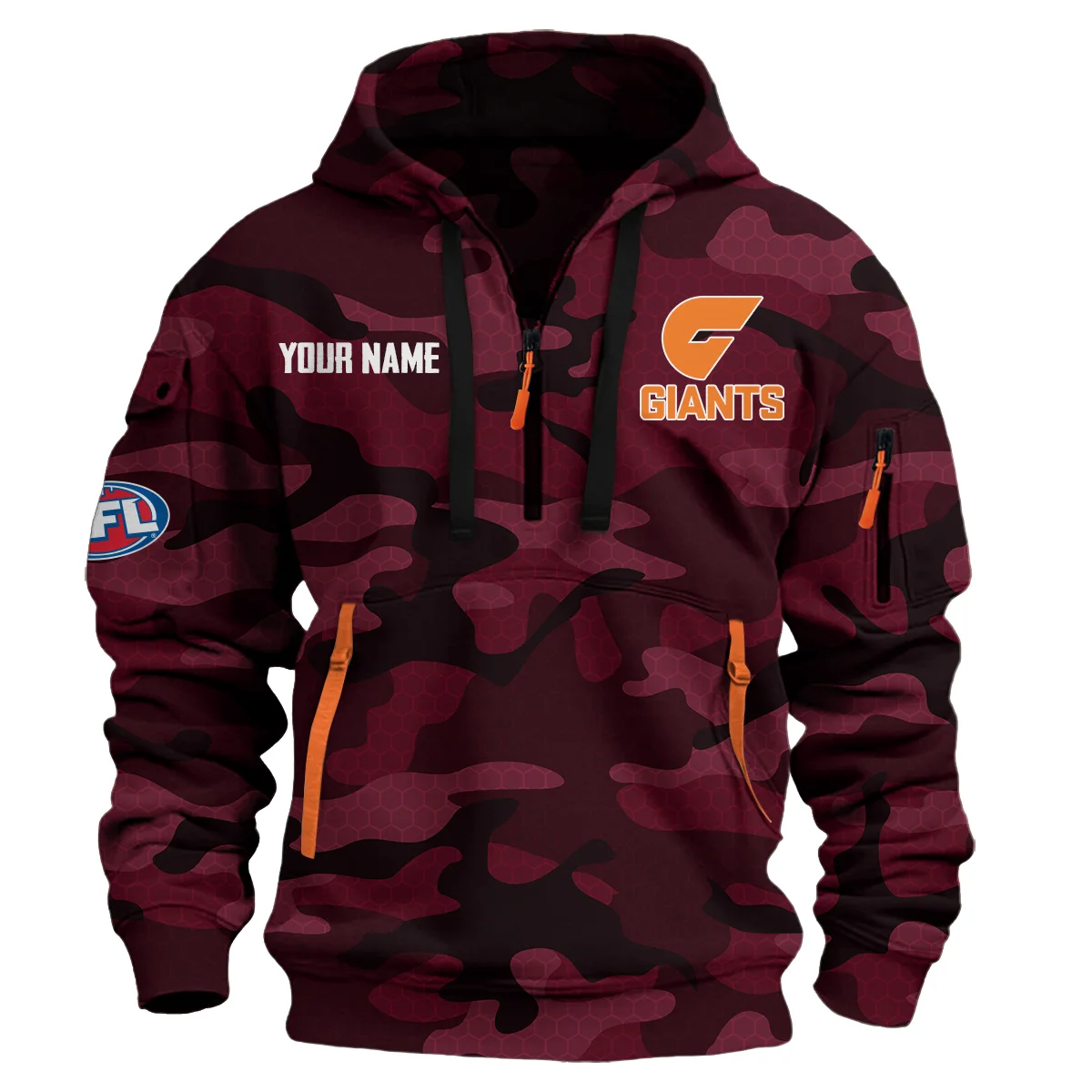 Gws Giants Australian Football League Exclusive Logo Hoodie Half Zipper Burgundy