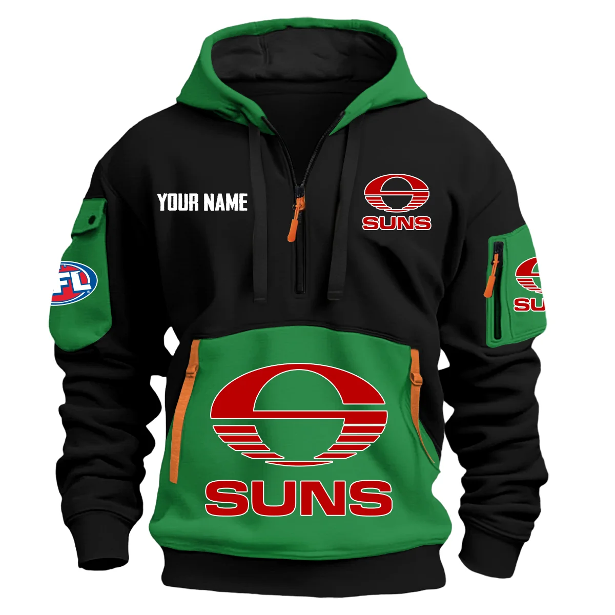 Gold Coast Suns Australian Football League Exclusive Logo Hoodie Half Zipper Green