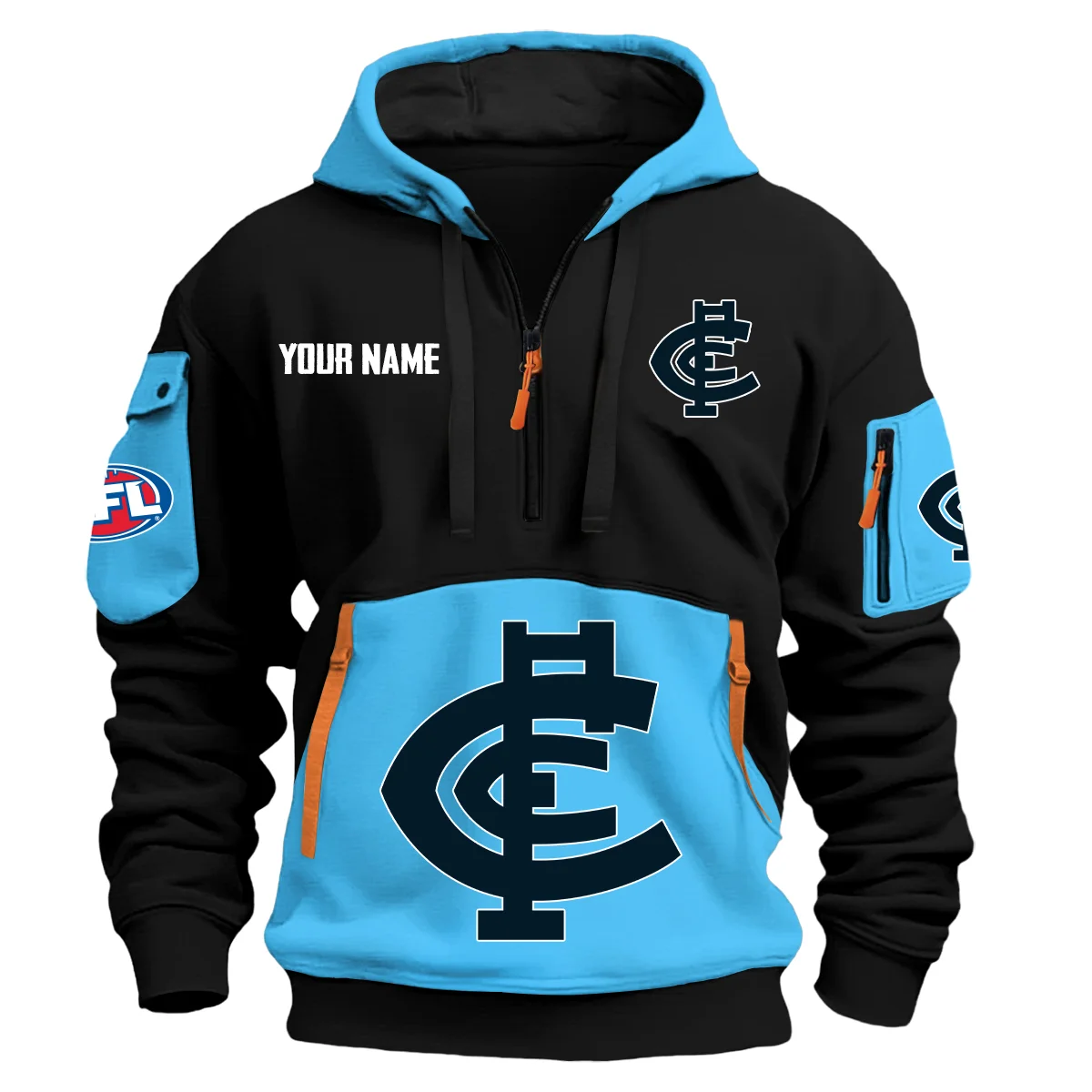 Carlton Blues Australian Football League Exclusive Logo Hoodie Half Zipper Light Blue