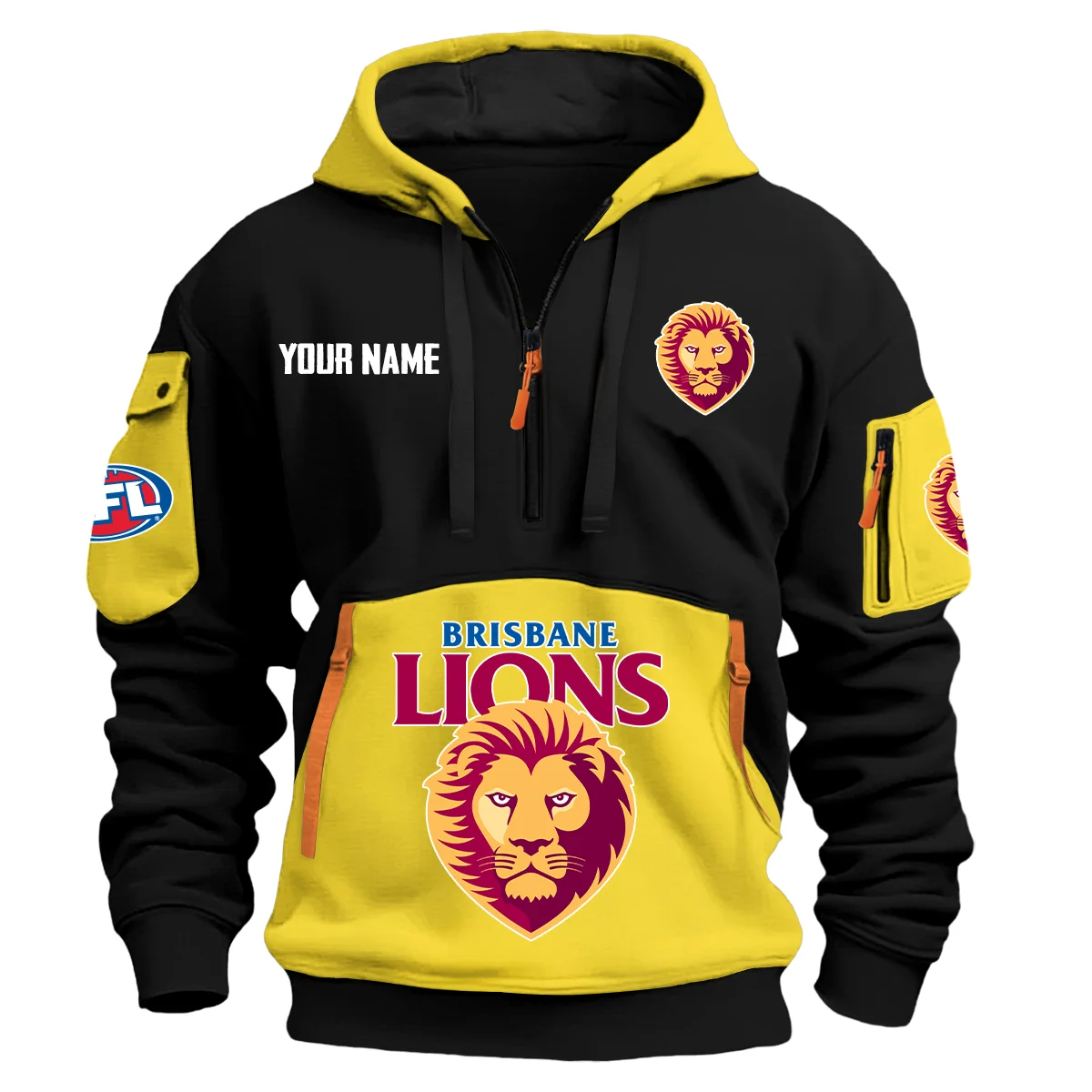 Brisbane Lions Australian Football League Exclusive Logo Hoodie Half Zipper Yellow