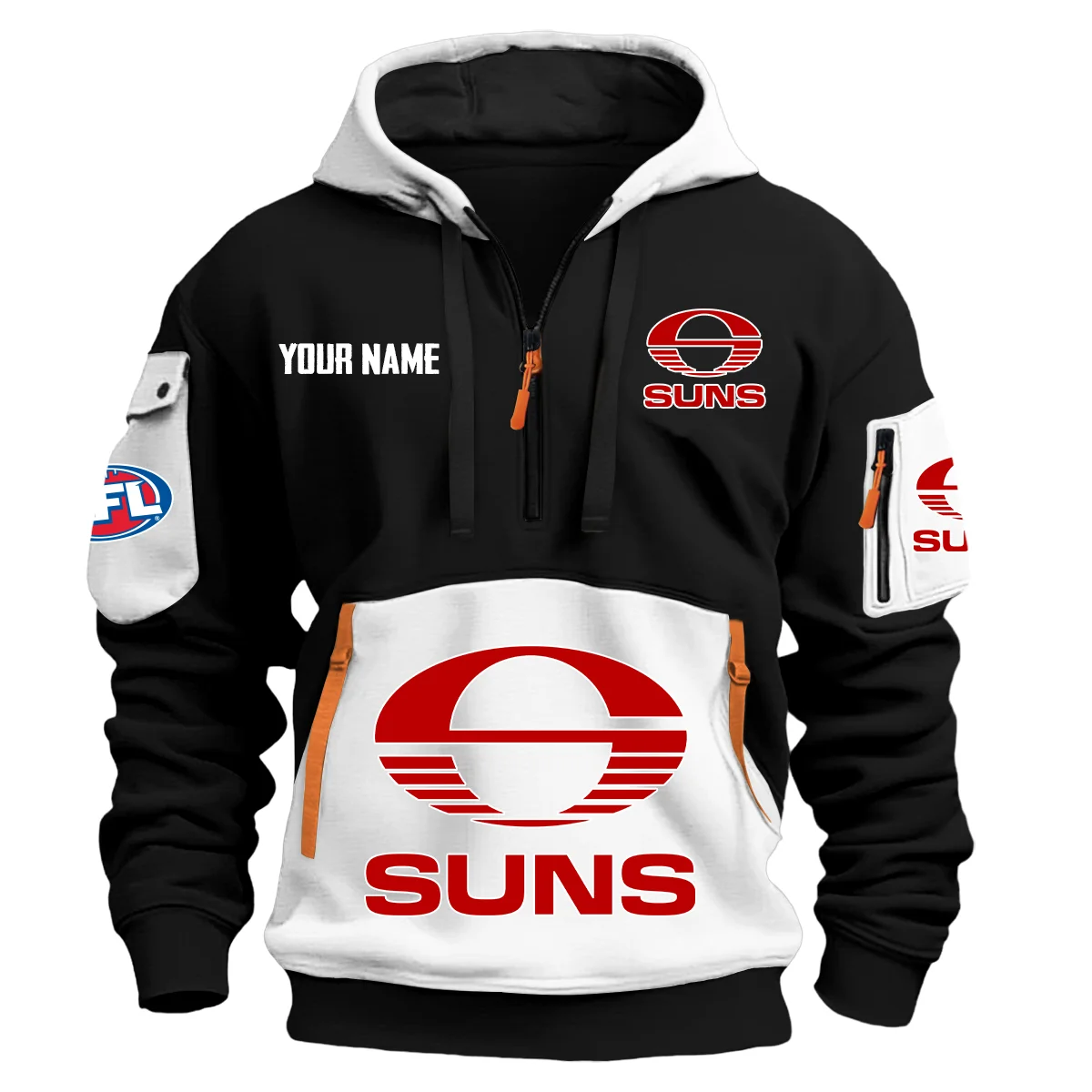 Gold Coast Suns Australian Football League Exclusive Logo Hoodie Half Zipper White