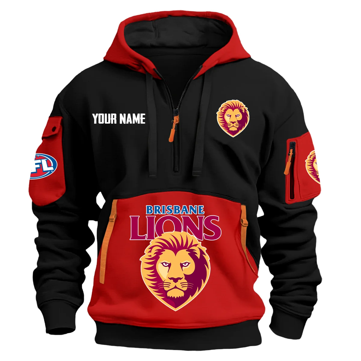 Brisbane Lions Australian Football League Exclusive Logo Hoodie Half Zipper Red