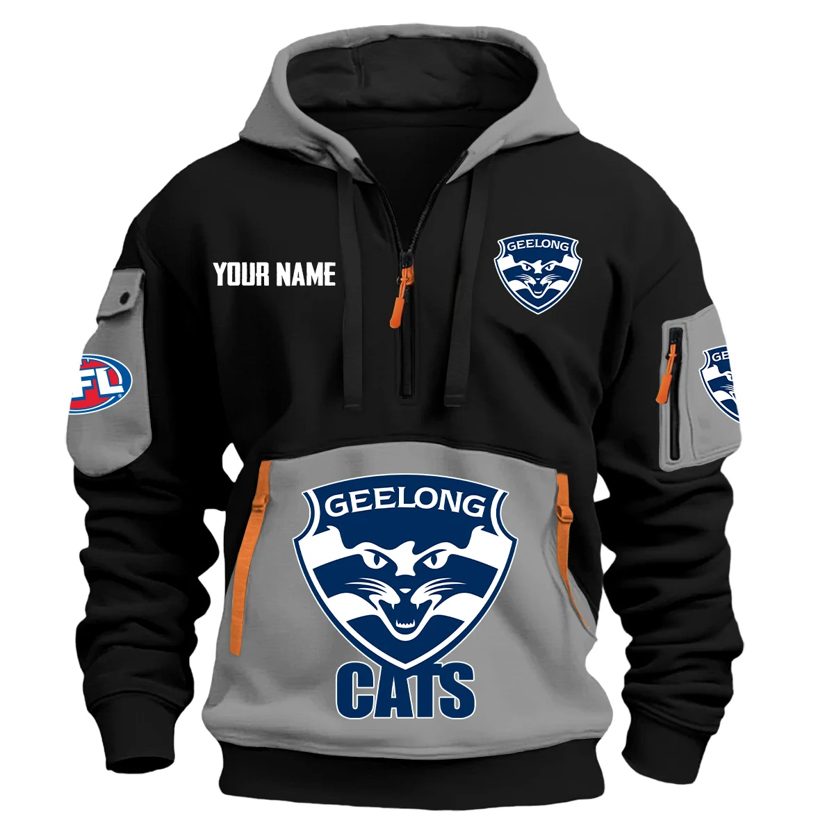 Geelong Cats Australian Football League Exclusive Logo Hoodie Half Zipper Gray