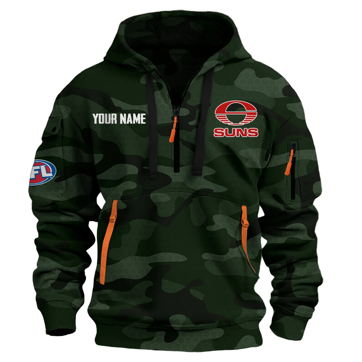 Gold Coast Suns Australian Football League Exclusive Logo Hoodie Half Zipper Dark Green