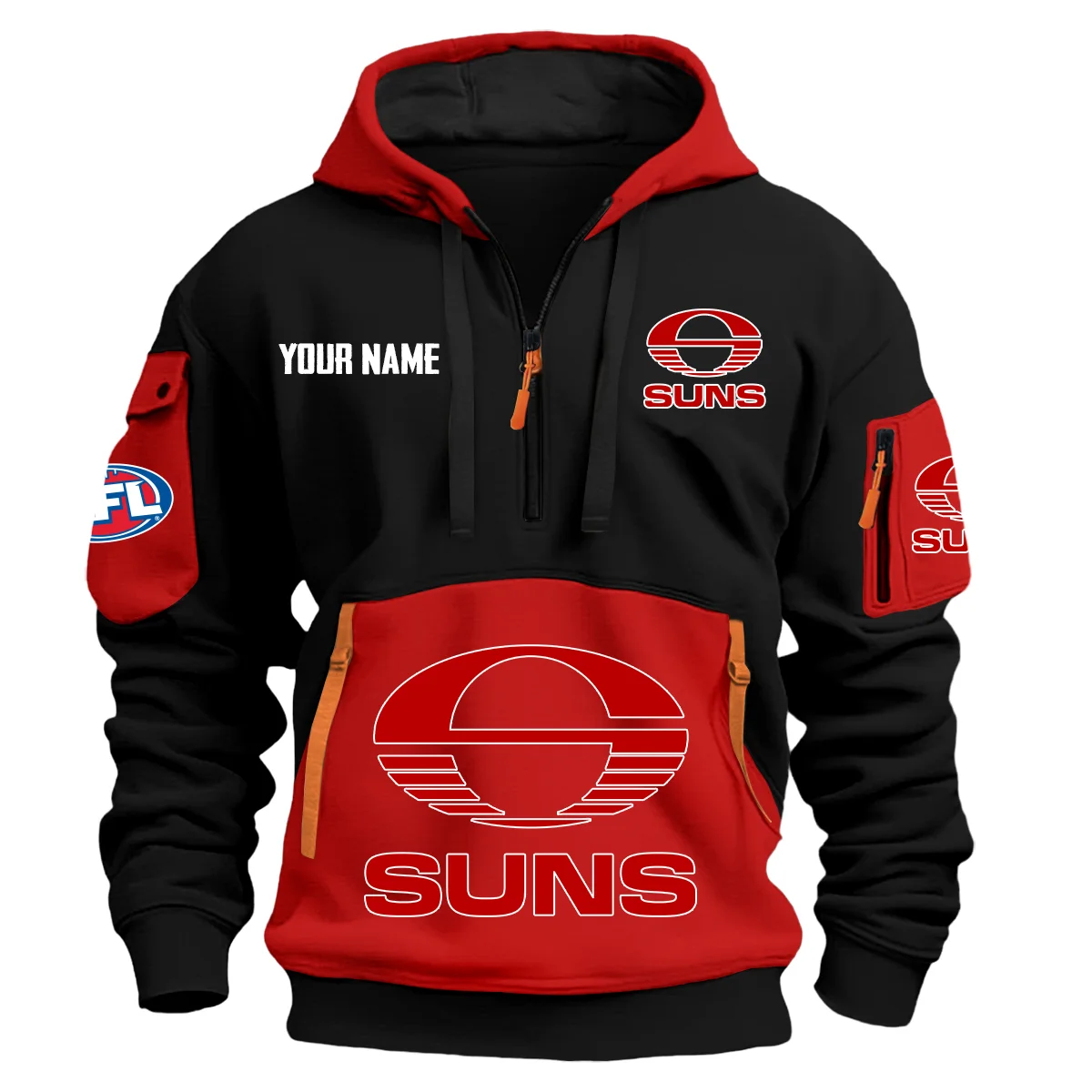 Gold Coast Suns Australian Football League Exclusive Logo Hoodie Half Zipper Red