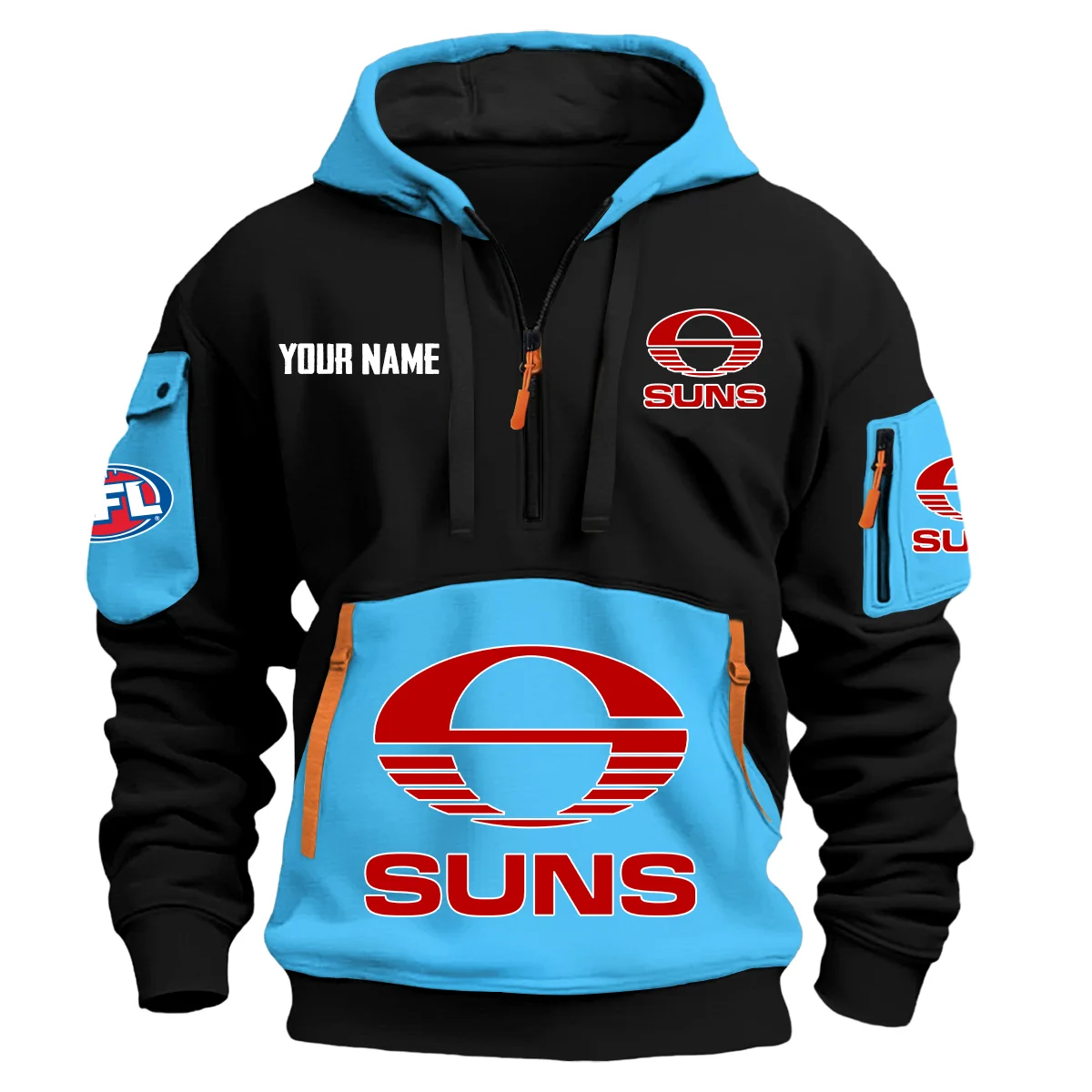 Gold Coast Suns Australian Football League Exclusive Logo Hoodie Half Zipper Light Blue