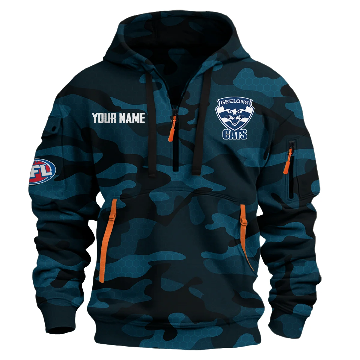 Geelong Cats Australian Football League Exclusive Logo Hoodie Half Zipper Navy