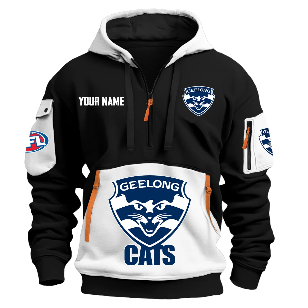 Geelong Cats Australian Football League Exclusive Logo Hoodie Half Zipper White