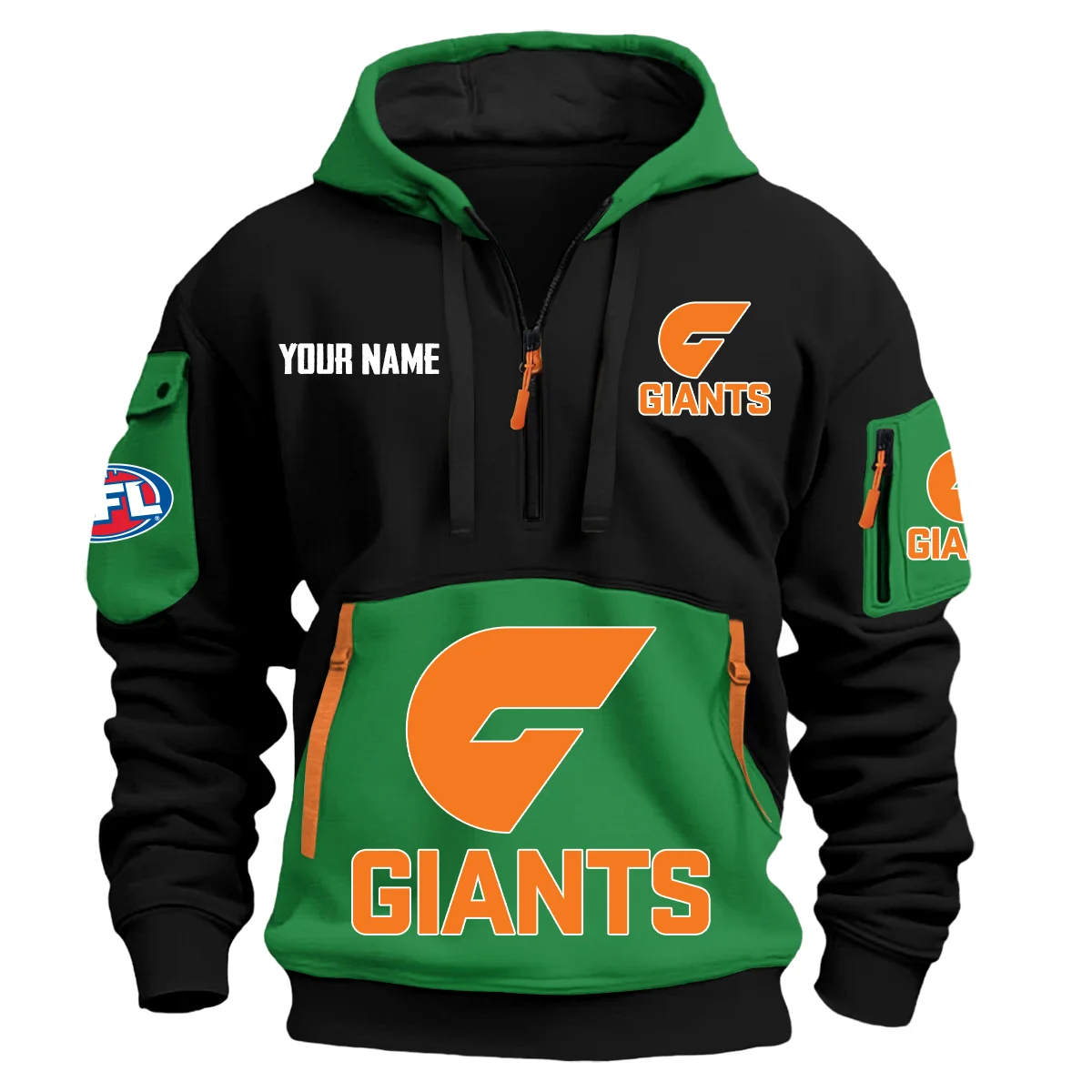Gws Giants Australian Football League Exclusive Logo Hoodie Half Zipper Green