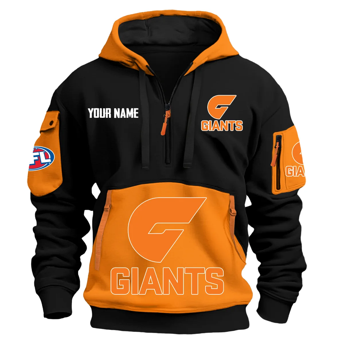Gws Giants Australian Football League Exclusive Logo Hoodie Half Zipper Orange