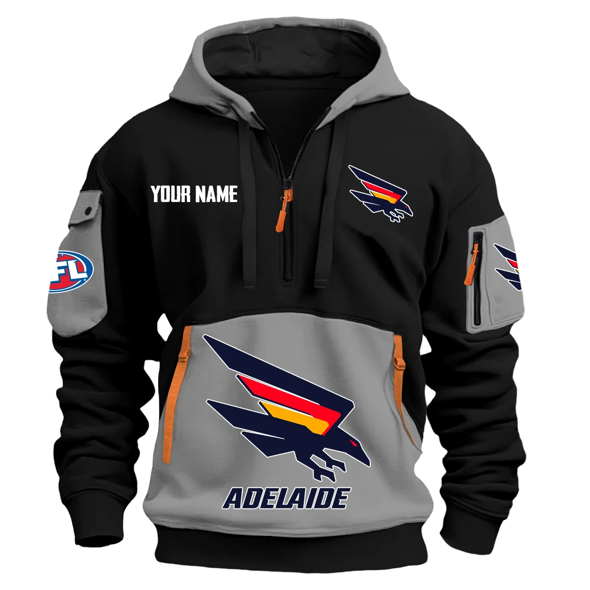 Adelaide Crows Australian Football League Exclusive Logo Hoodie Half Zipper Gray