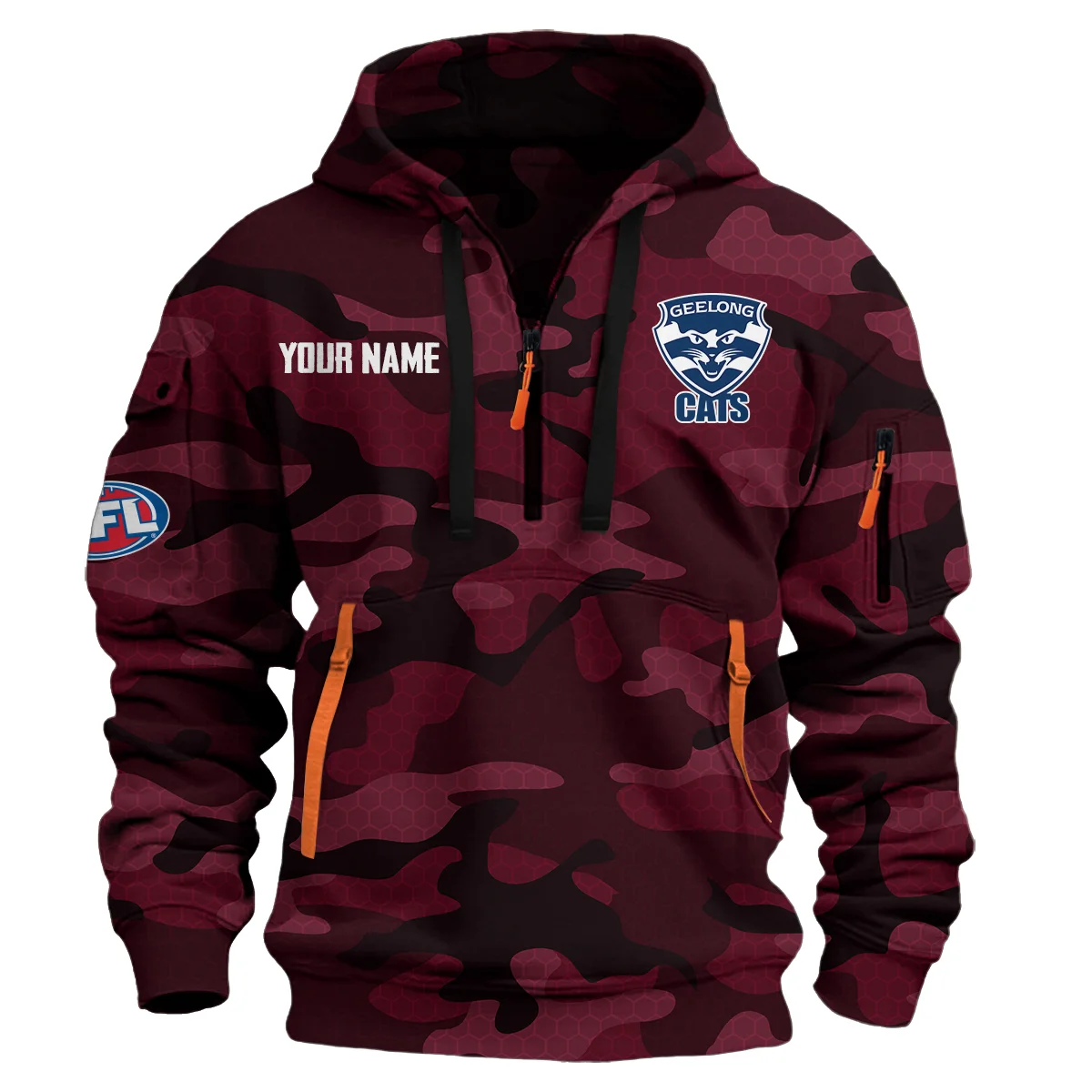 Geelong Cats Australian Football League Exclusive Logo Hoodie Half Zipper Burgundy