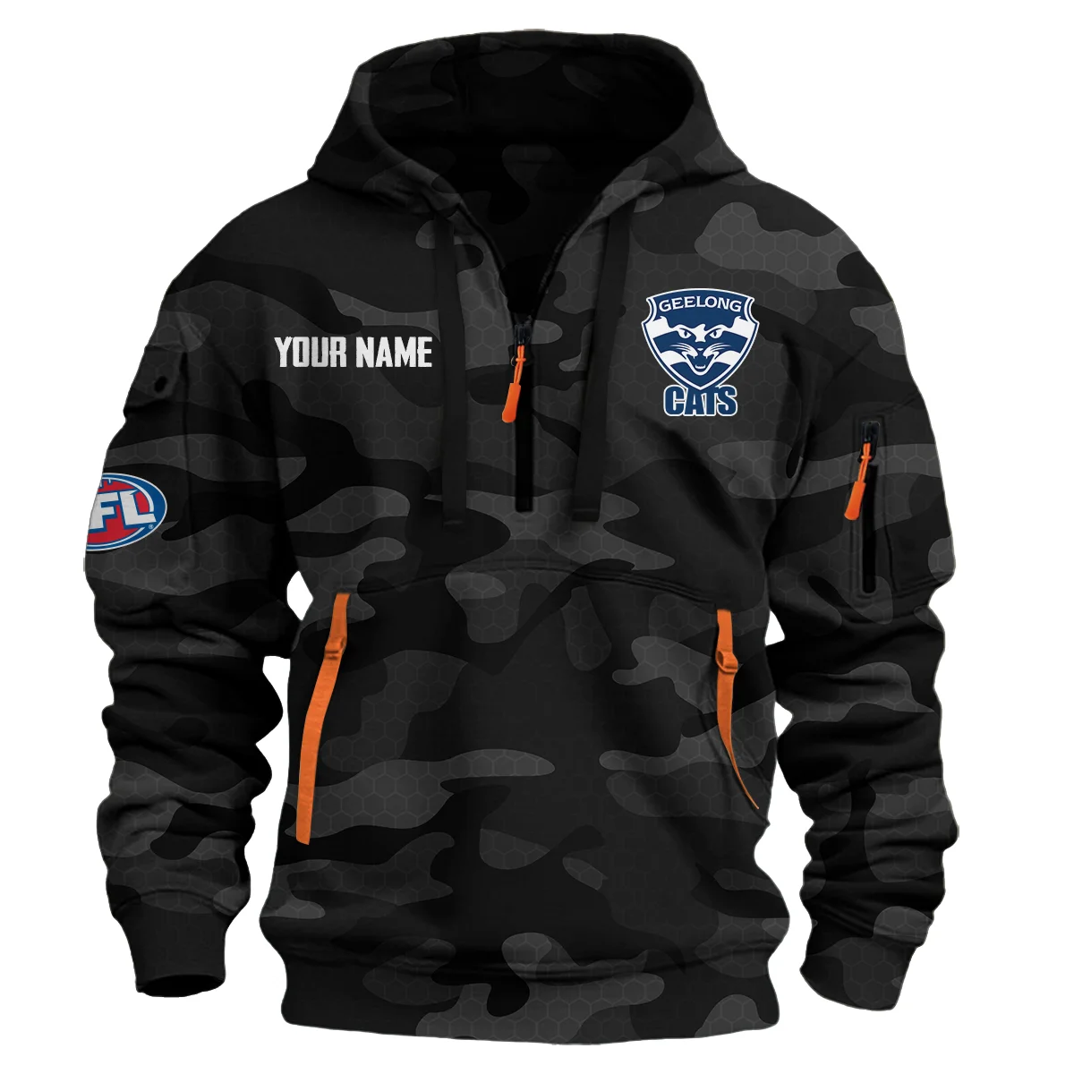 Geelong Cats Australian Football League Exclusive Logo Hoodie Half Zipper Black