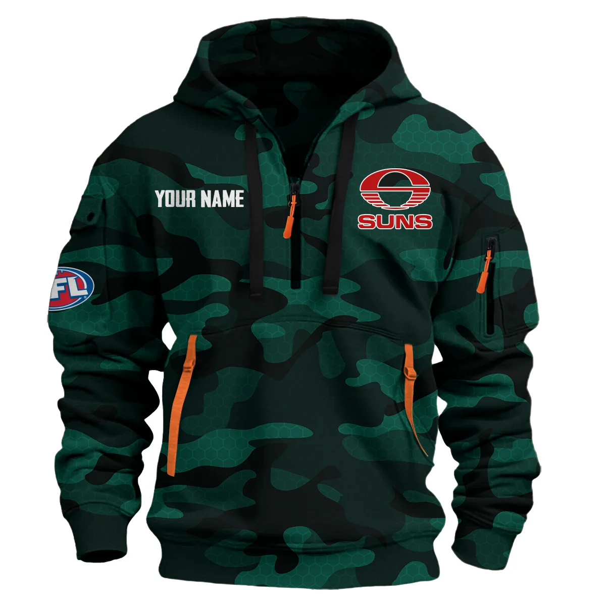 Gold Coast Suns Australian Football League Logo Hoodie Half Zipper Green